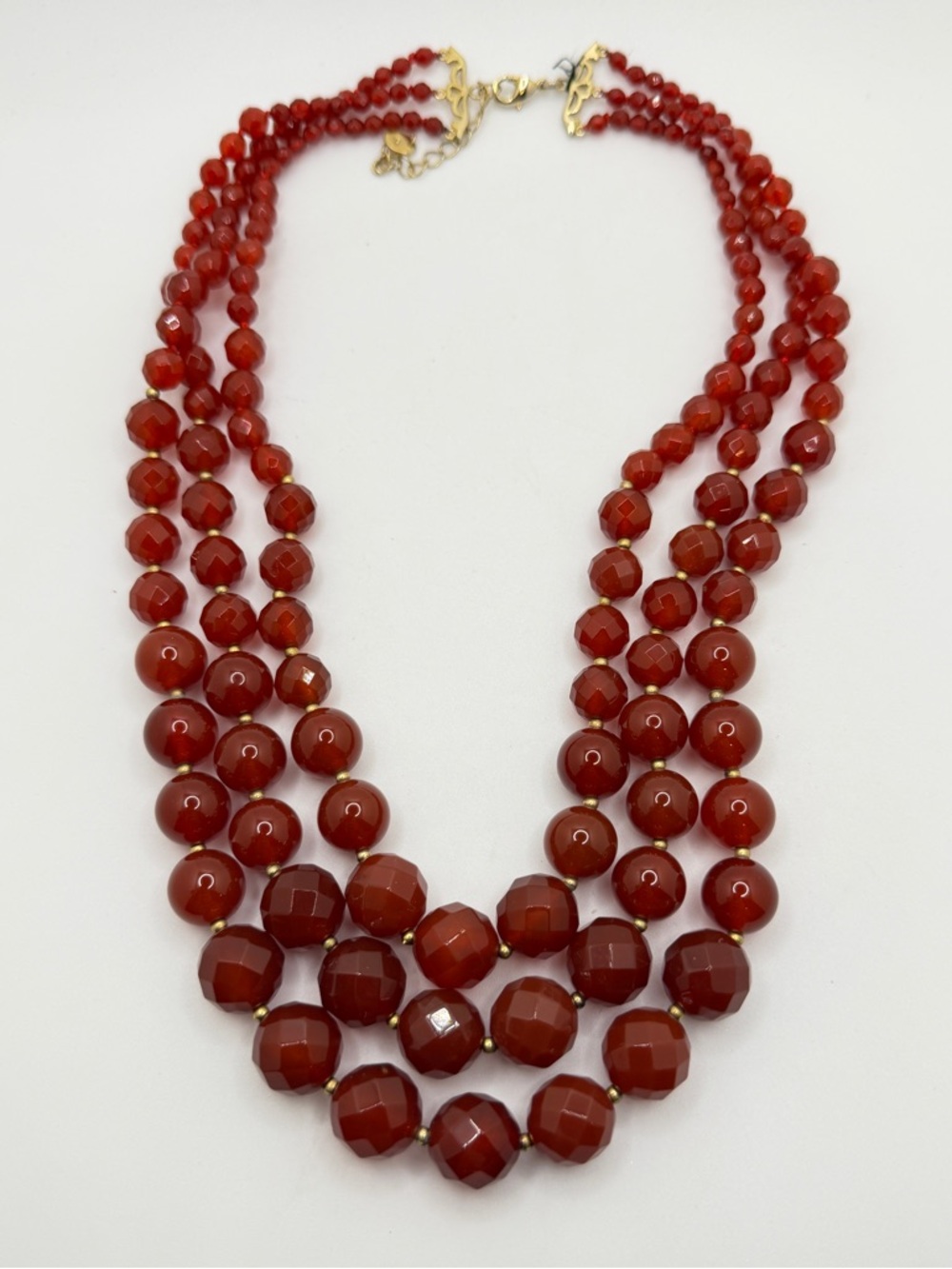 Lucas Lameth Graduated,‎ Faceted and Polished CARNELIAN three strand necklace!